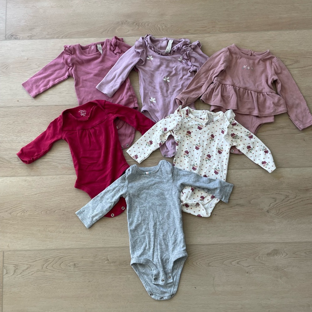 Baby Girls Long-Sleeve Onesie Bundle - Pink, Mauve, Red, Cream & Gray